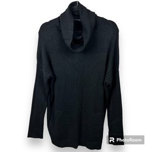 Cyrus Women’s Cowl Neck Rayon Knit Black Oversized Tunic Sweater Size M